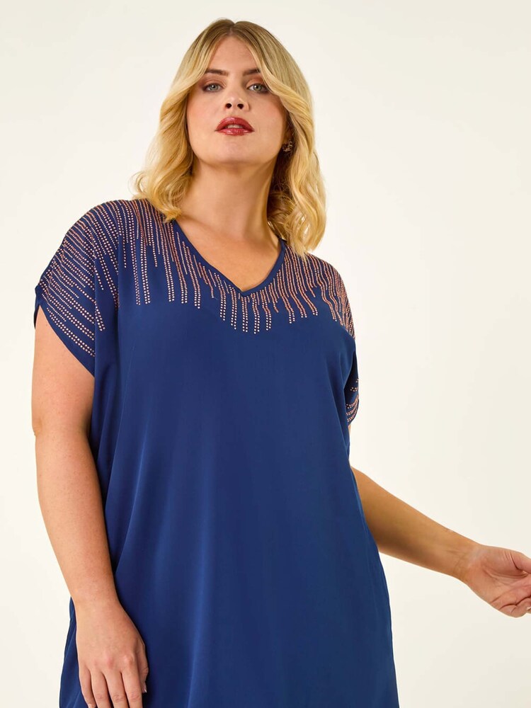 Roman Blue Curve Hotfix Woven T-Shirt - Image 1 of 5
