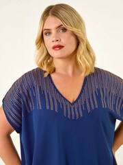 Roman Blue Curve Hotfix Woven T-Shirt - Image 4 of 5