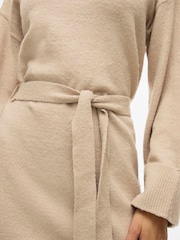 VILA Brown Long Sleeve Tie Belt Knit Dress - Image 3 of 4