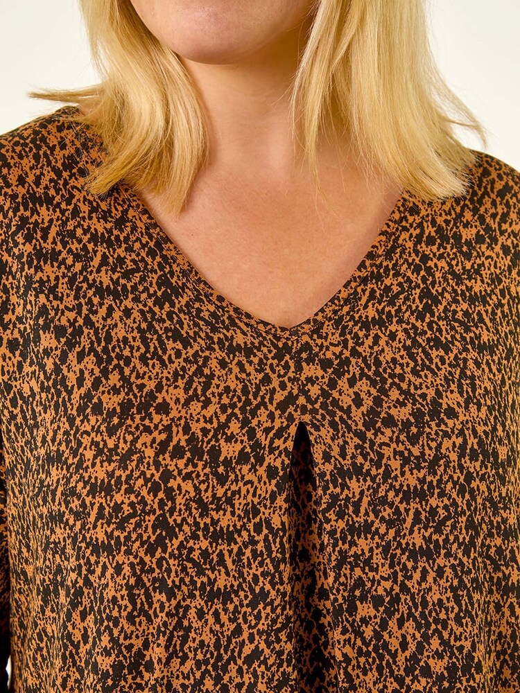 Roman Brown Curve Spot Print V-Neck Tunic Top - Image 5 of 5