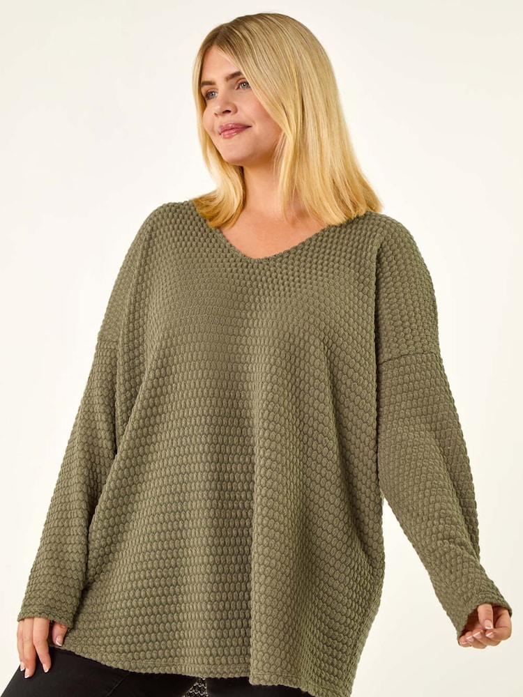 Roman Green Curve Textured V-Neck Stretch Blouse - Image 1 of 5 Roman Green Curve Textured V-Neck Stretch Blouse - Image 1 of 5