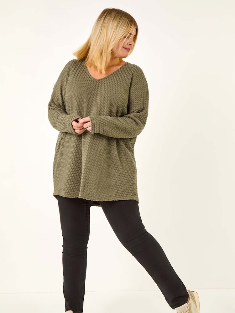 Roman Green Curve Textured V-Neck Stretch Blouse - Image 2 of 5 Roman Green Curve Textured V-Neck Stretch Blouse - Image 2 of 5