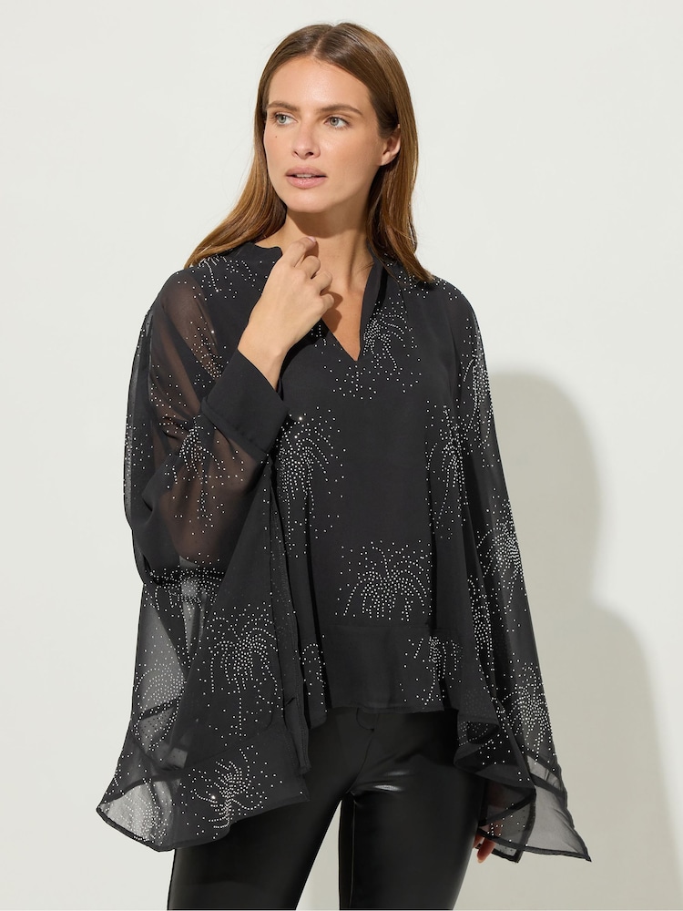Star by Julien MacDonald Black Hotfix Cape Blouse - Image 1 of 5 Star by Julien MacDonald Black Hotfix Cape Blouse - Image 1 of 5