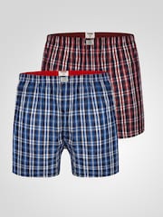 D555 Blue PLAID Woven Boxer Shorts 2 Pack - Image 1 of 10