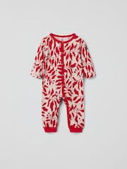 Polarn O. Pyret Red Organic Cotton Christmas Berry Print Sleepsuit - Image 1 of 2