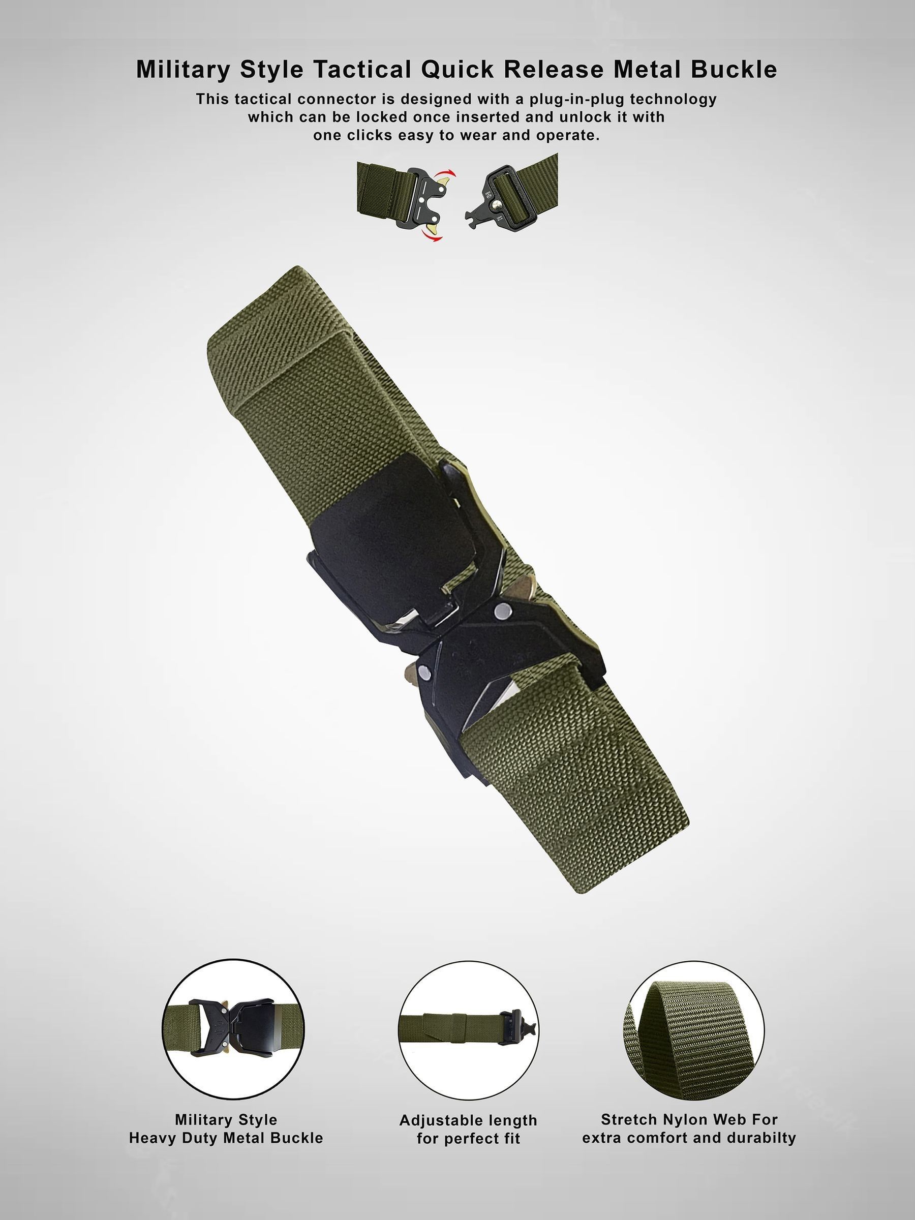 Buy Green - D555 DALE 1 Tactical Stretch Webbing Belt With Heavy