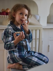 Polarn O. Pyret Blue Cotton Checked Christmas Pyjamas - Image 7 of 7