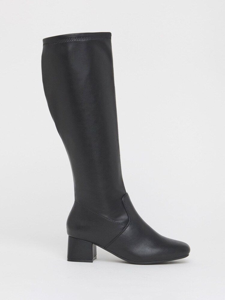 JD Williams Black Extra Wide Fit Low Block Heel Knee High Sock Boots - Image 2 of 4