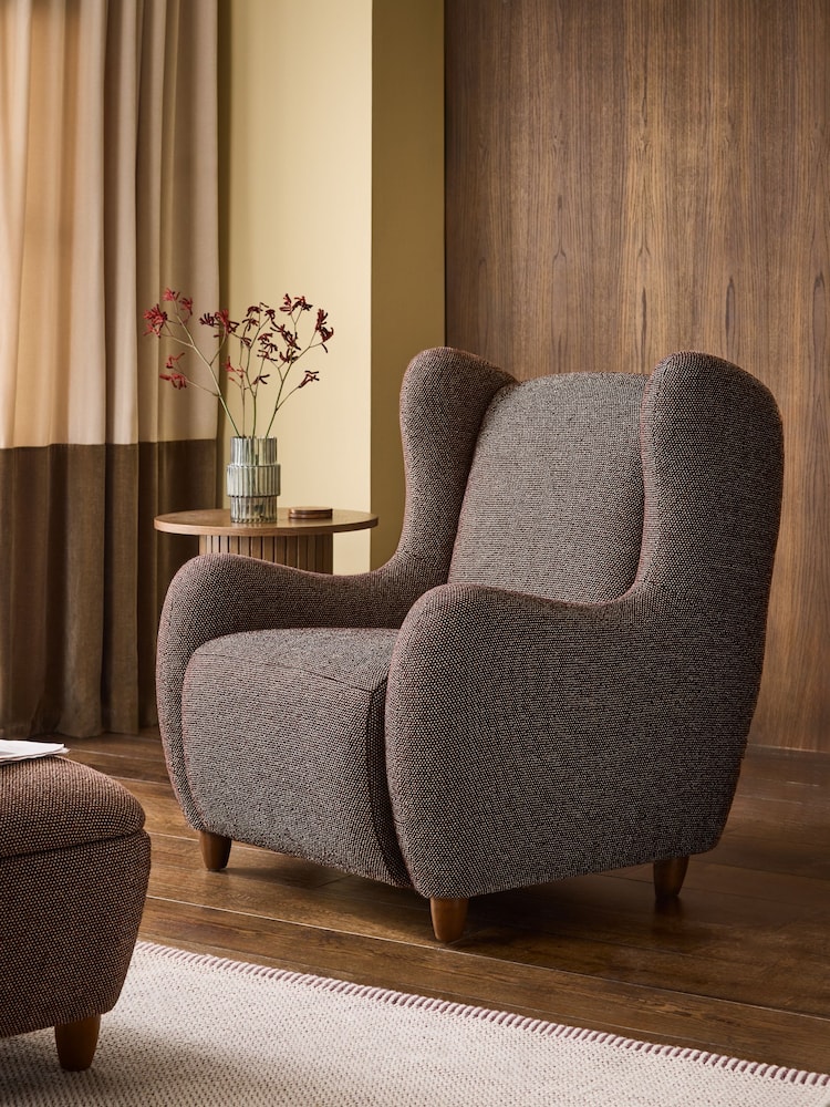 Dry Handle Boucle Chocolate Natural Malmo Highback Armchair - Image 1 of 10