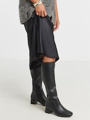 JD Williams Black Extra Wide Fit Low Block Heel Knee High Sock Boots - Image 1 of 4
