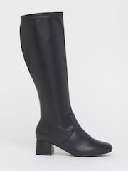JD Williams Black Extra Wide Fit Low Block Heel Knee High Sock Boots - Image 2 of 4