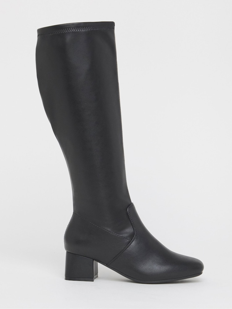 JD Williams Black Extra Wide Fit Low Block Heel Knee High Sock Boots - Image 2 of 4 JD Williams Black Extra Wide Fit Low Block Heel Knee High Sock Boots - Image 2 of 4
