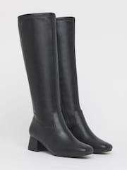 JD Williams Black Extra Wide Fit Low Block Heel Knee High Sock Boots - Image 3 of 4