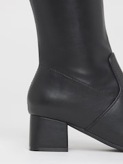 JD Williams Black Extra Wide Fit Low Block Heel Knee High Sock Boots - Image 4 of 4