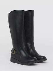 JD Williams Black Wide Fit Knee High Riding Boots With Metal Buckle - Image 3 of 4