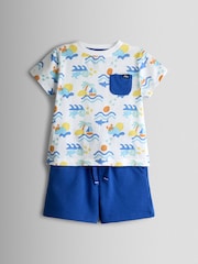 JoJo Maman Bébé Blue Ocean 2-Piece Printed T-Shirt & Shorts Set - Image 1 of 6