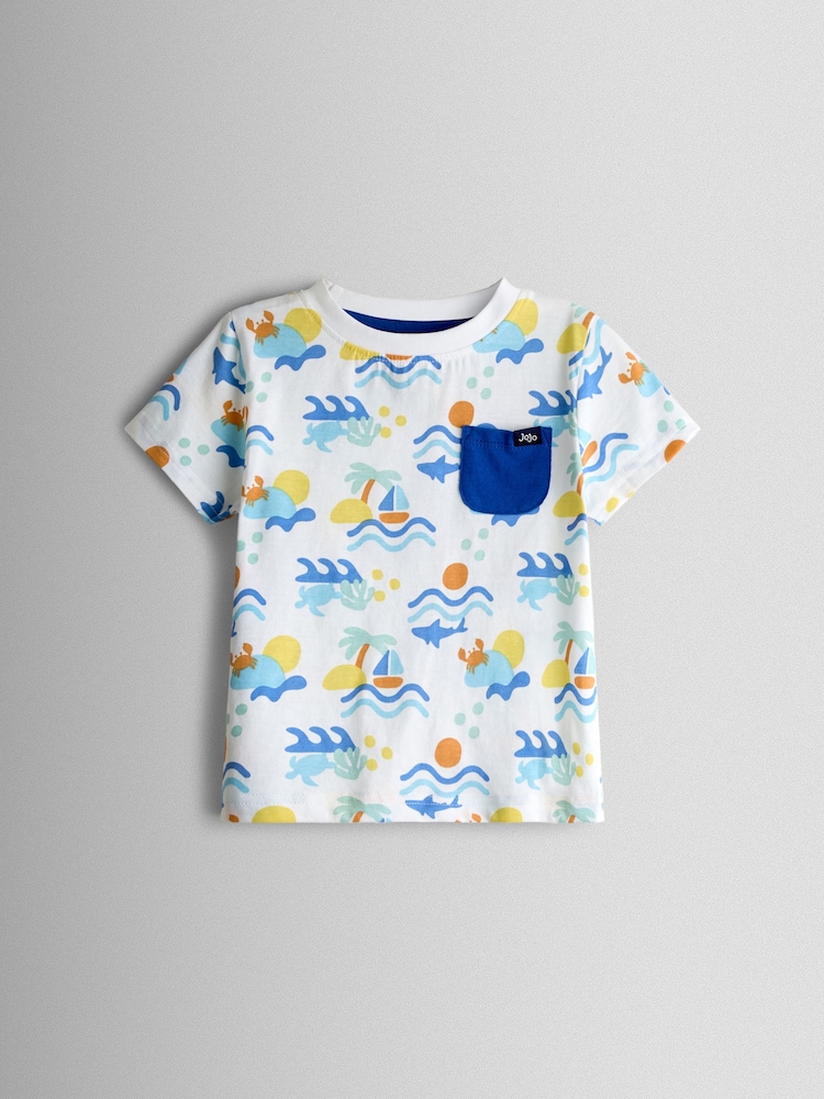 JoJo Maman Bébé Blue Ocean 2-Piece Printed T-Shirt & Shorts Set - Image 2 of 6 JoJo Maman Bébé Blue Ocean 2-Piece Printed T-Shirt & Shorts Set - Image 2 of 6
