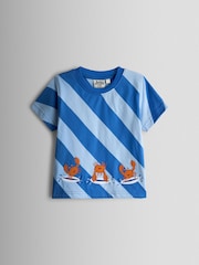 JoJo Maman Bébé Blue Surf's Up Crab Appliqué T-Shirt - Image 1 of 3