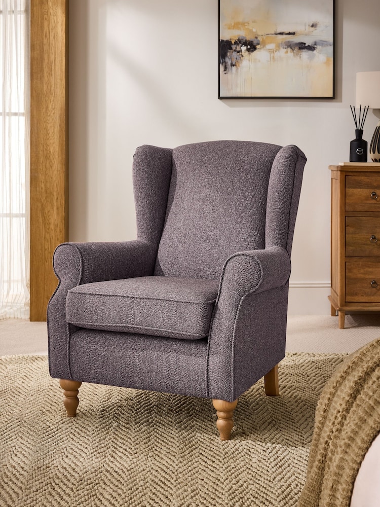 Wool Look Herringbone Mulberry Purple Sherlock Highback Armchair - Image 1 of 9