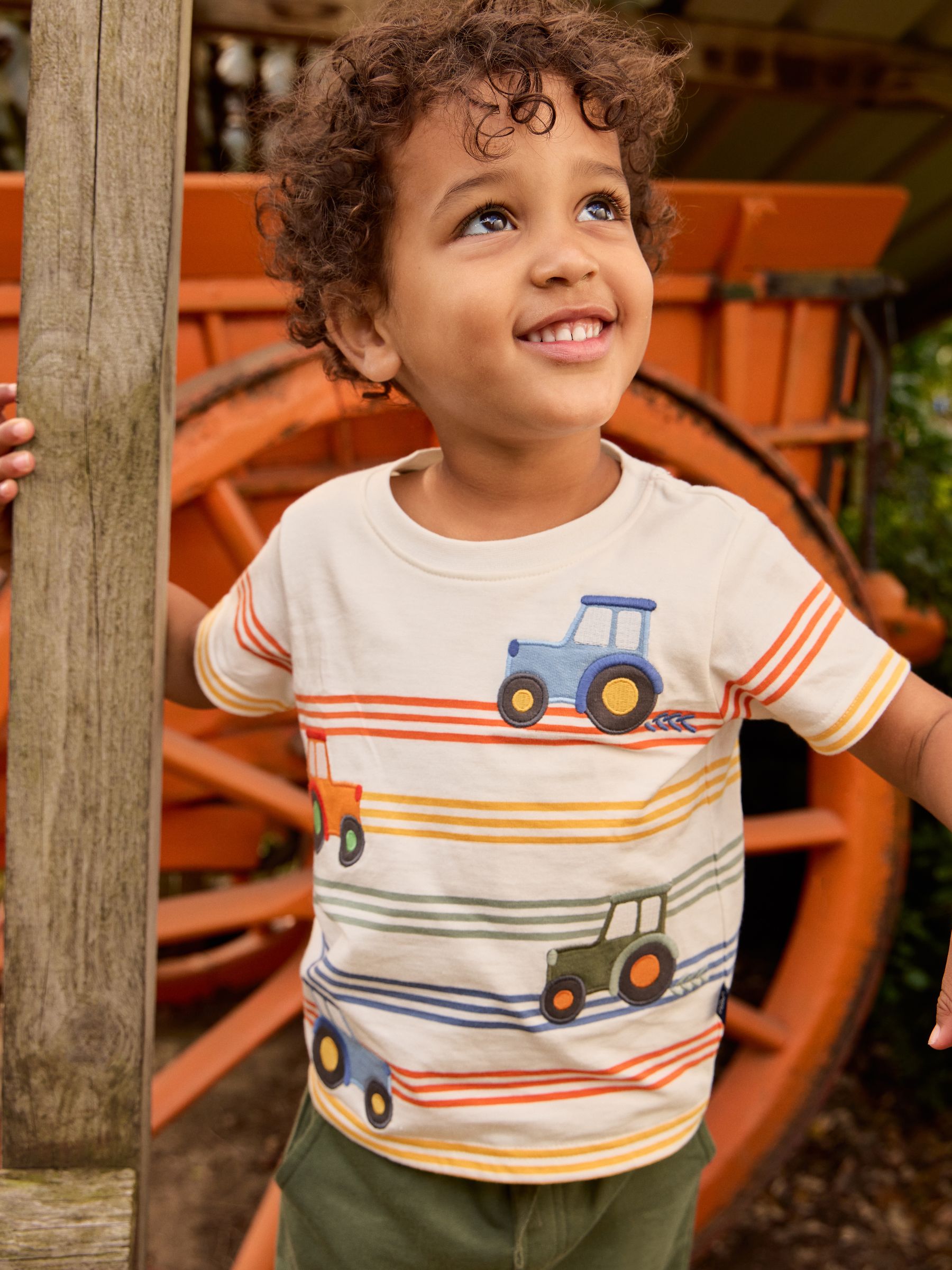 Jojo Maman Bébé Cream Tractor Appliqué T-Shirt