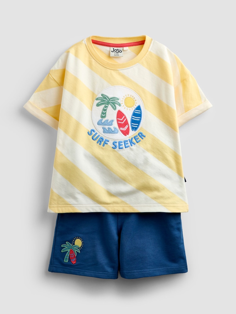 JoJo Maman Bébé Yellow Surf 2-Piece T-Shirt & Shorts Sets - Image 1 of 7