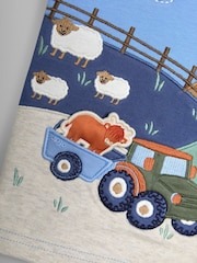 JoJo Maman Bébé Blue Farm Scene Interactive Appliqué T-Shirt - Image 3 of 3