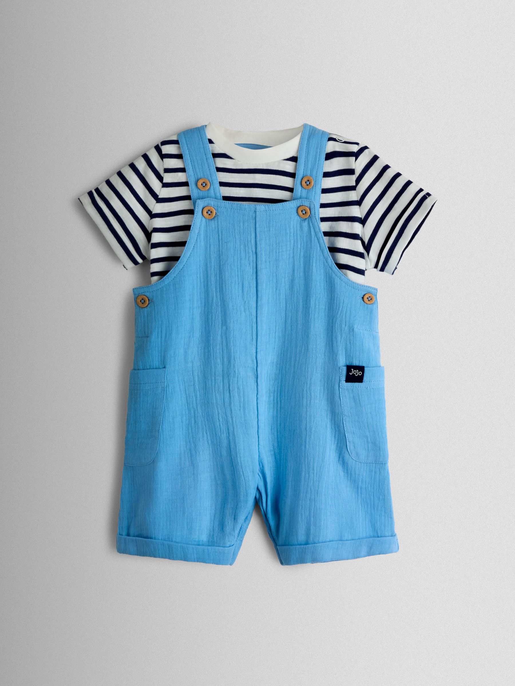 Jojo Maman Bébé Blue 2-Piece Cheesecloth Dungarees & T-Shirt Set