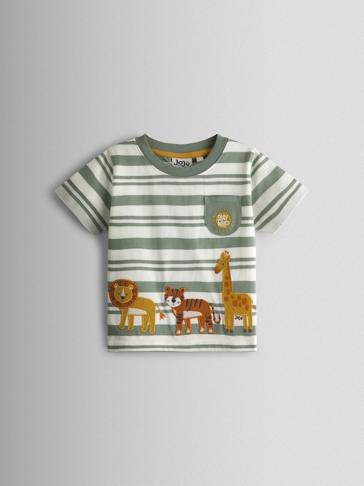 JoJo Maman Bébé Khaki Green Safari Appliqué T-Shirt - Image 1 of 3 JoJo Maman Bébé Khaki Green Safari Appliqué T-Shirt - Image 1 of 3