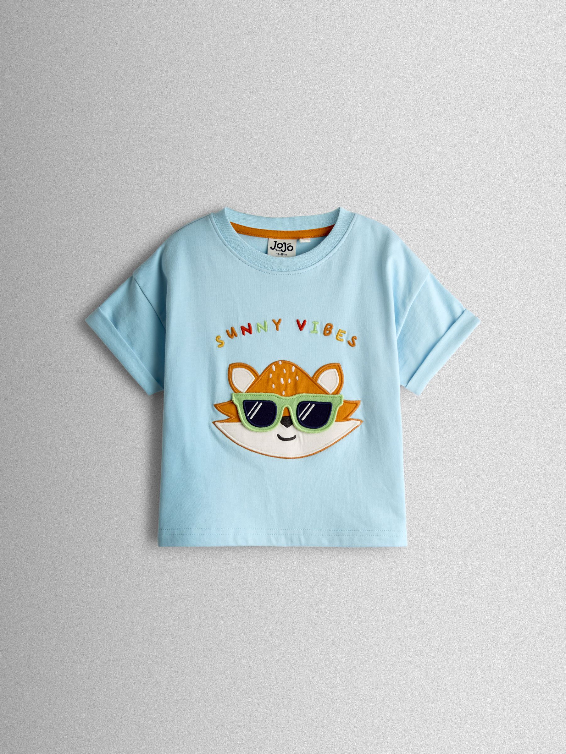 Jojo Maman Bébé Blue Fox Character Applique T-Shirt