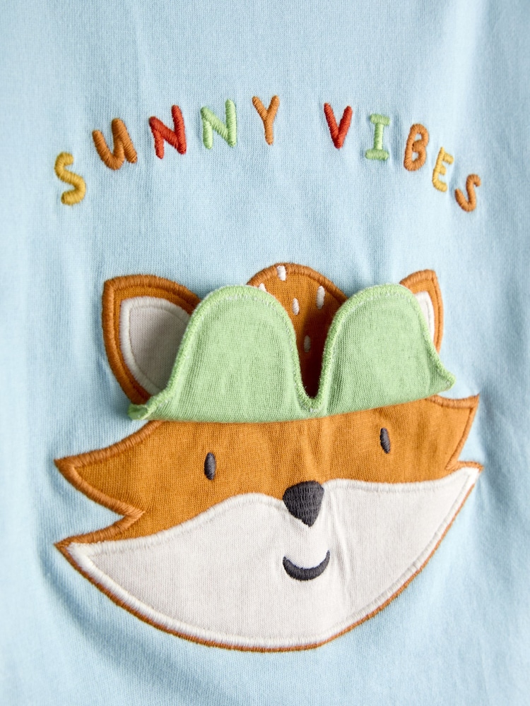 JoJo Maman Bébé Blue Fox Character Applique T-Shirt - Image 3 of 3
