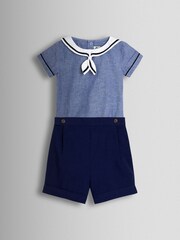 JoJo Maman Bébé Blue 2-Piece Sailor Collar Body & Shorts Set - Image 1 of 6