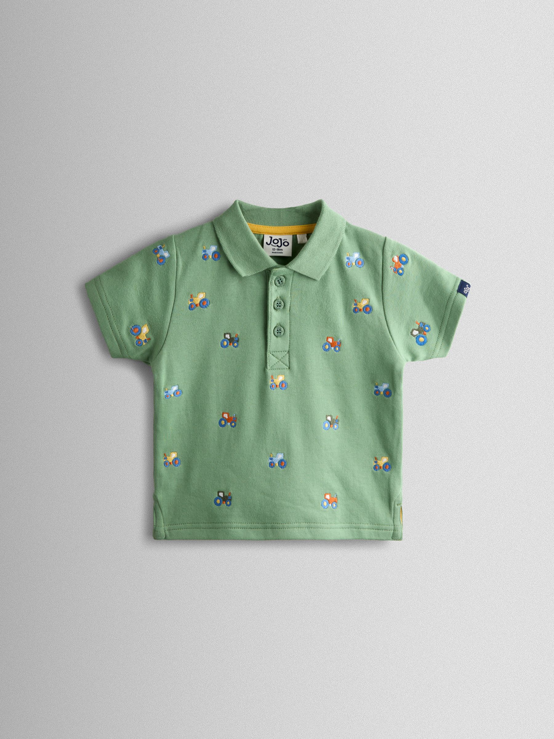 Jojo Maman Bébé Green Tractor Embroidered Polo Shirt
