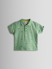 JoJo Maman Bébé Green Tractor Embroidered Polo Shirt - Image 1 of 4