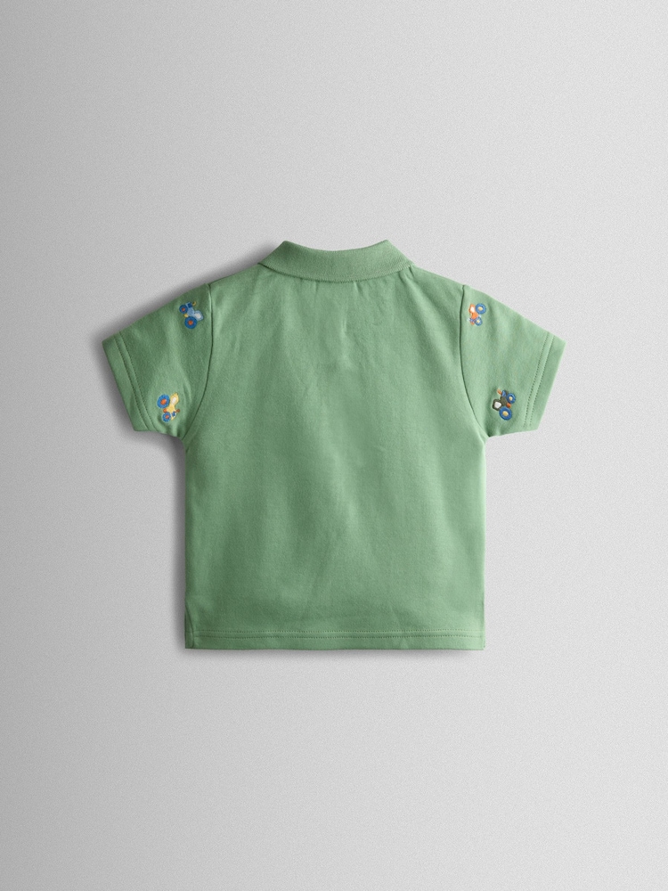 JoJo Maman Bébé Green Tractor Embroidered Polo Shirt - Image 2 of 4