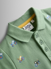 JoJo Maman Bébé Green Tractor Embroidered Polo Shirt - Image 3 of 4