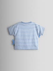 JoJo Maman Bébé Blue Stripe Shark Applique T-Shirt - Image 2 of 3