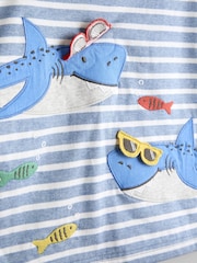 JoJo Maman Bébé Blue Stripe Shark Applique T-Shirt - Image 3 of 3