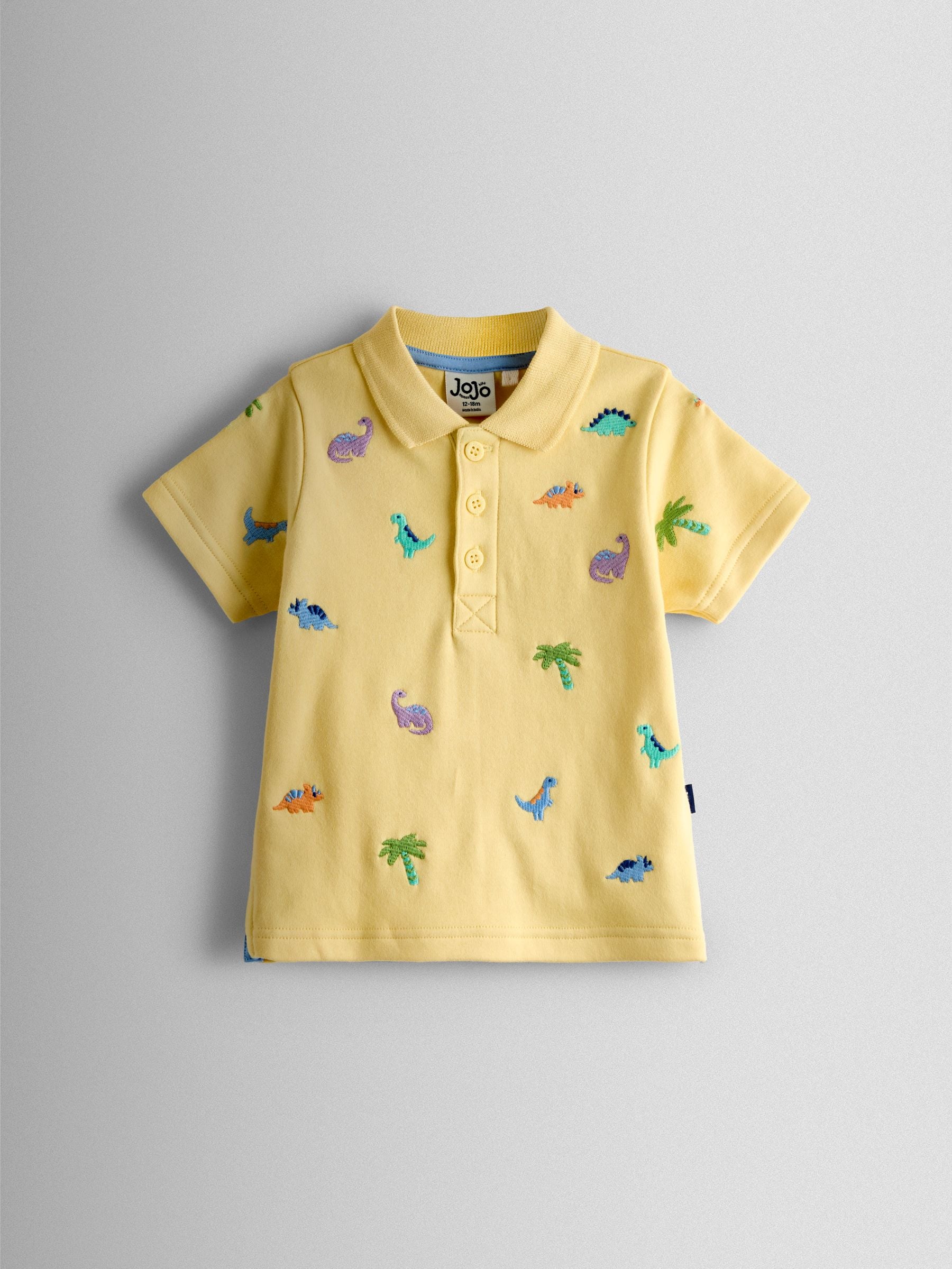Jojo Maman Bébé Yellow Dino Embroidered Polo Shirt