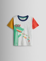 JoJo Maman Bébé Grey Crocodile Character Applique T-Shirt - Image 1 of 3