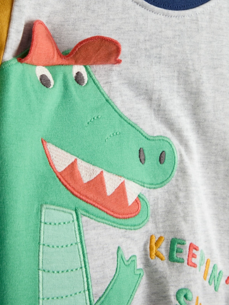 JoJo Maman Bébé Grey Crocodile Character Applique T-Shirt - Image 3 of 3