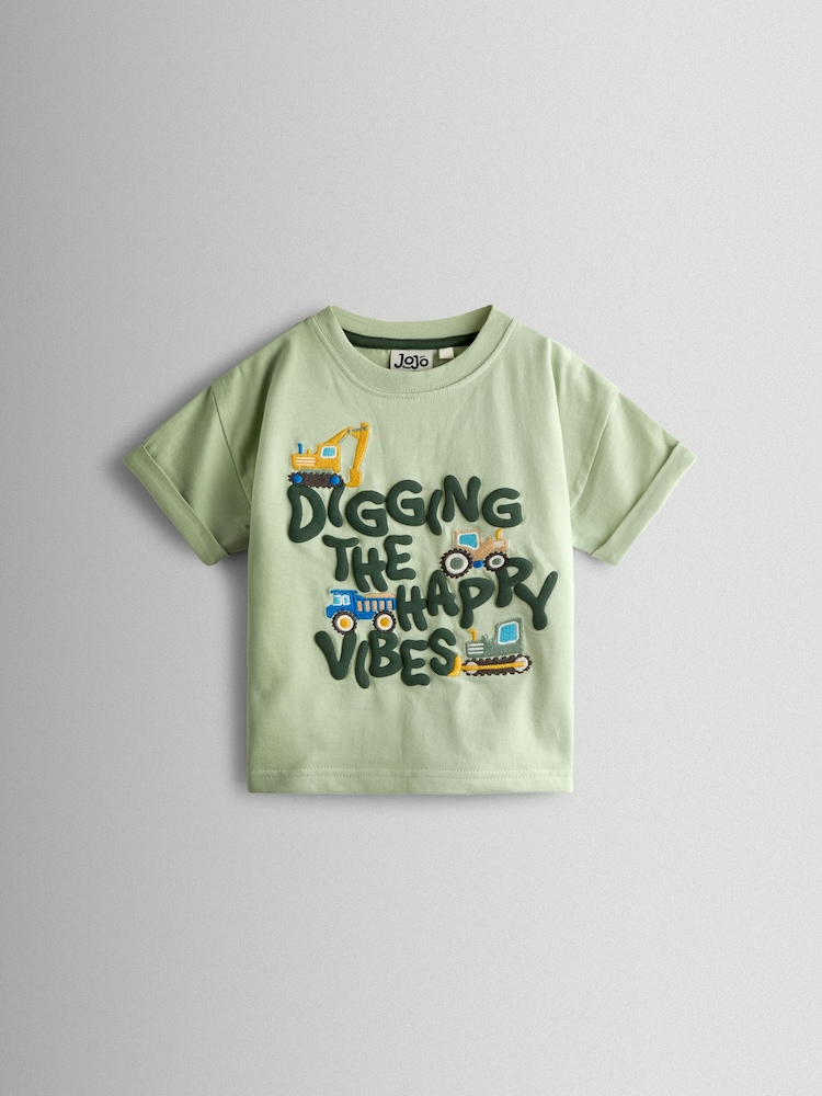 JoJo Maman Bébé Green Digger Graphic T-Shirt - Image 1 of 3 JoJo Maman Bébé Green Digger Graphic T-Shirt - Image 1 of 3