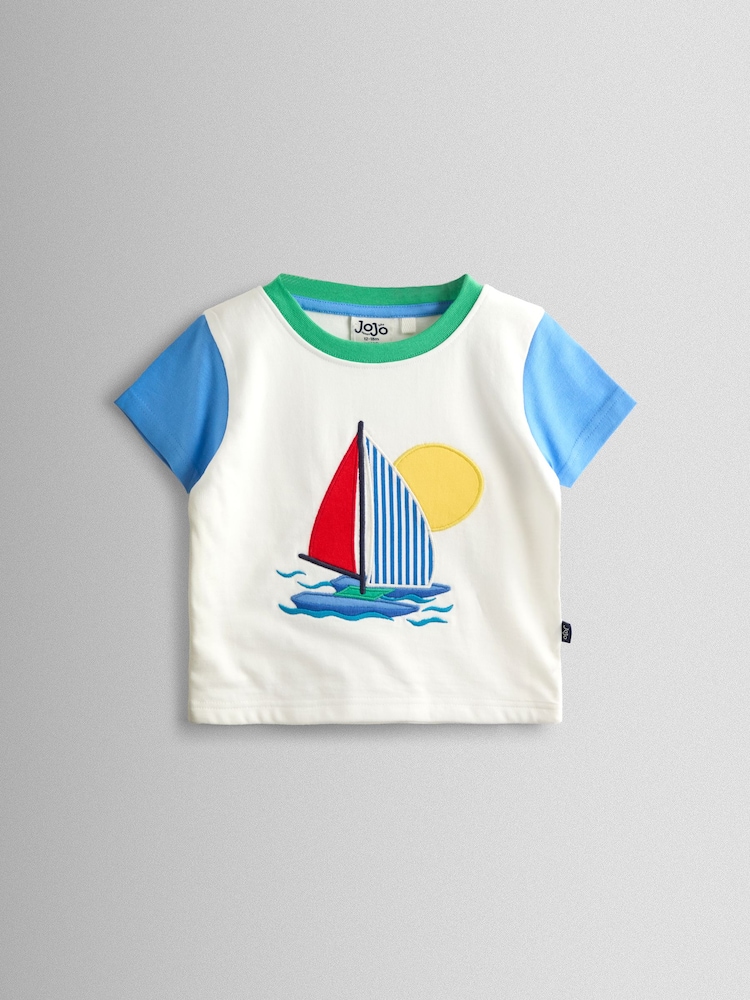 JoJo Maman Bébé Boat Stripe Appliqué T-Shirt - 4的图像2｝