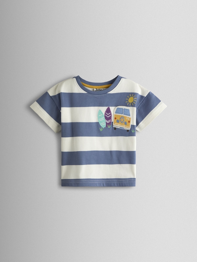 JoJo Maman Bébé Blue Campervan Pocket Appliqué T-Shirt - Image 1 of 3