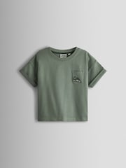 JoJo Maman Bébé Khaki Green Dino 2-Piece T-Shirt And Shorts Set - Image 2 of 7