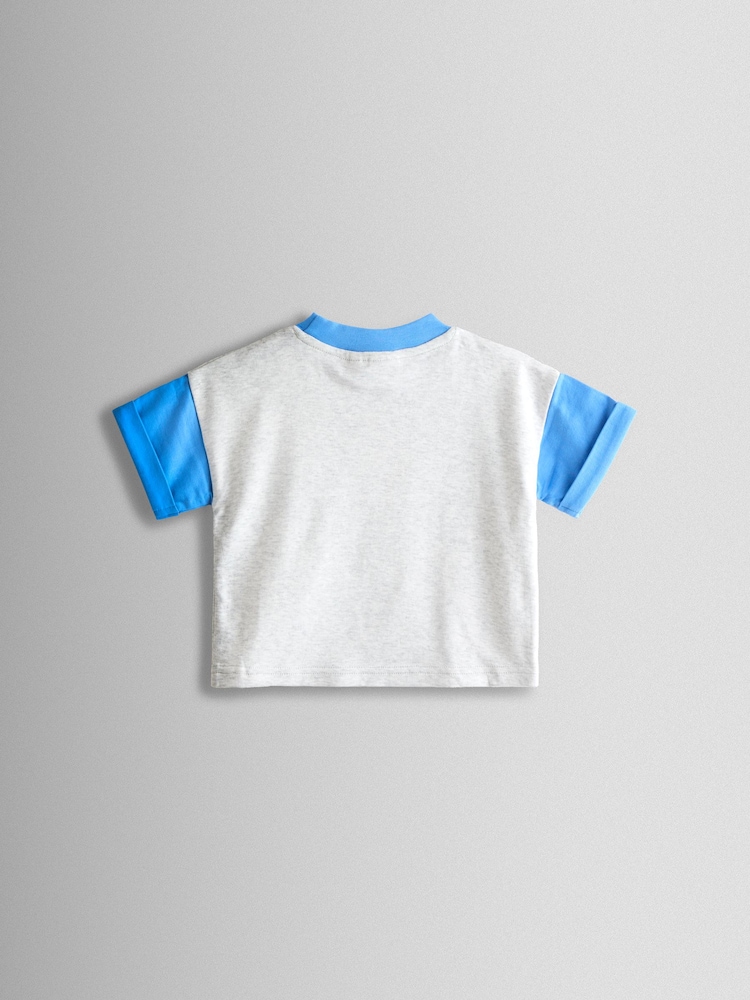 JoJo Maman Bébé Grey Happy Slogan Appliqué T-Shirt - Image 2 of 3