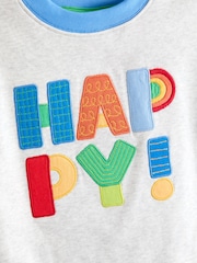 JoJo Maman Bébé Grey Happy Slogan Appliqué T-Shirt - Image 3 of 3