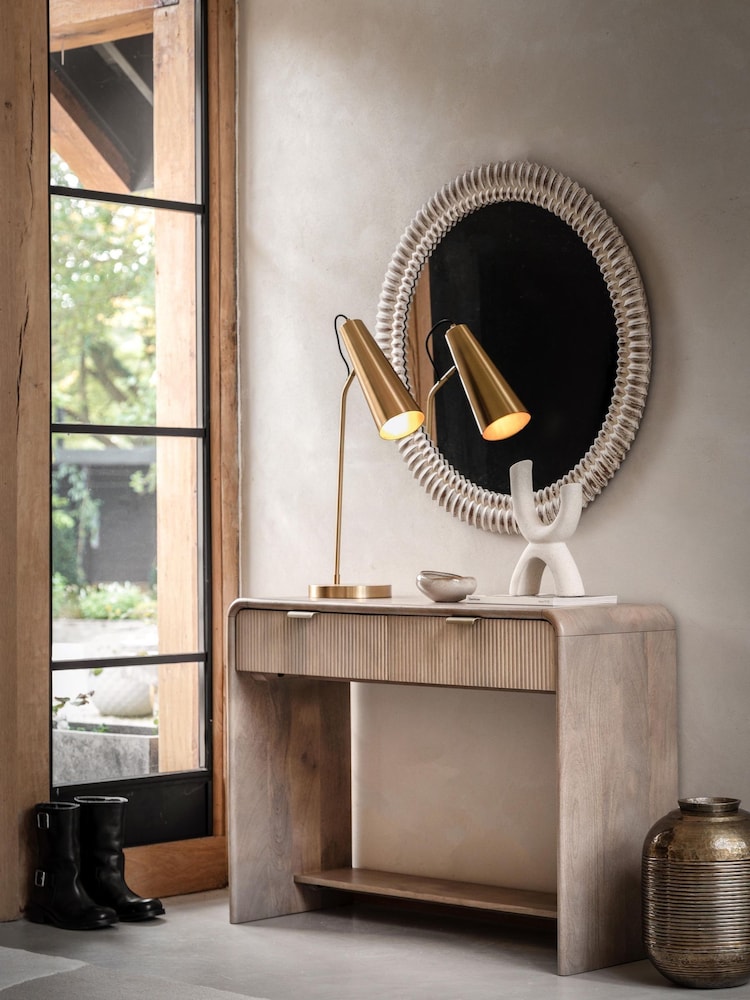 Gallery Home Grey Pillar 2 Drawer Console Table - Image 1 of 8 Gallery Home Grey Pillar 2 Drawer Console Table - Image 1 of 8