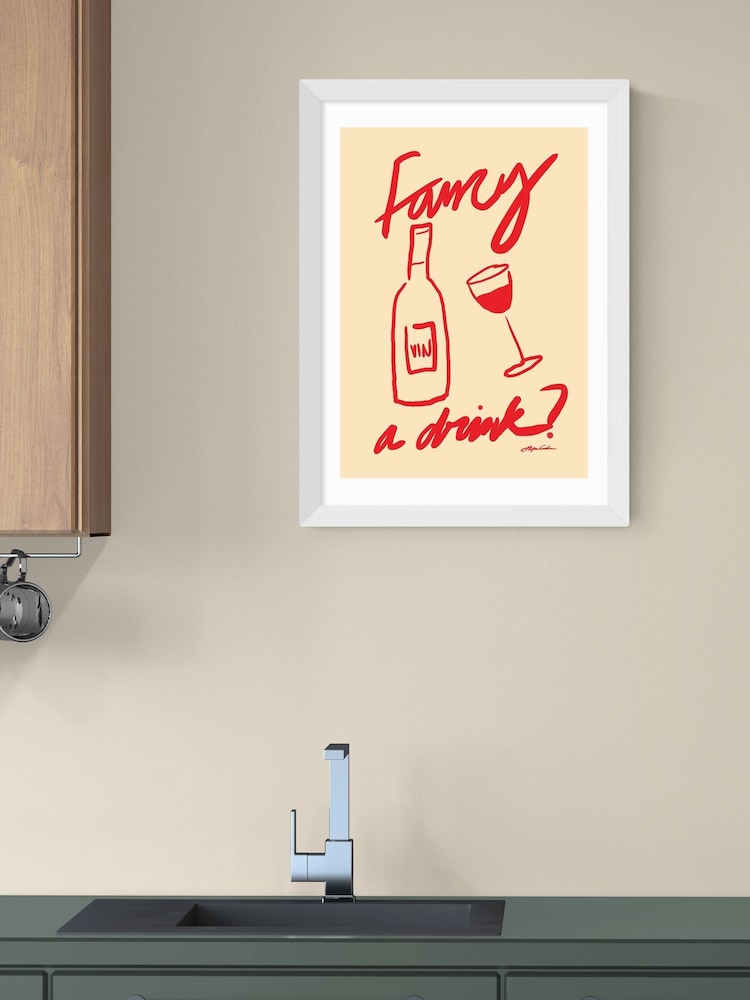East End Prints White Fancy a Drink Wall Art Print by Stephie Cardona - Image 1 of 3