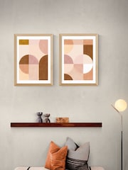 East End Prints Set of 2 Oak Blush Mid Century Geometrics Wall Art Prints by The Print Republic - Image 1 of 2