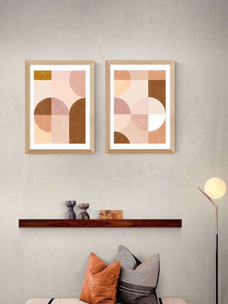 East End Prints Set of 2 Oak Blush Mid Century Geometrics Wall Art Prints by The Print Republic - Image 1 of 2